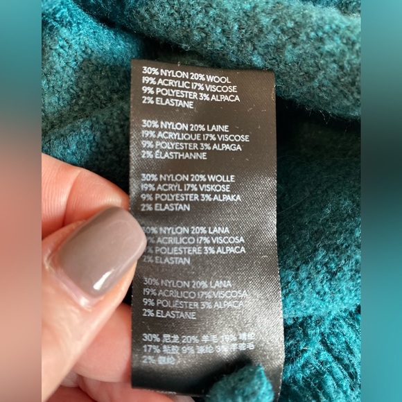 Anthropologie Teal Wool Blend Fringed Edge Sweater Size XS - Picture 8 of 8